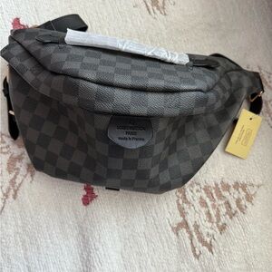 Boutique Gray and Red Checkered Bag